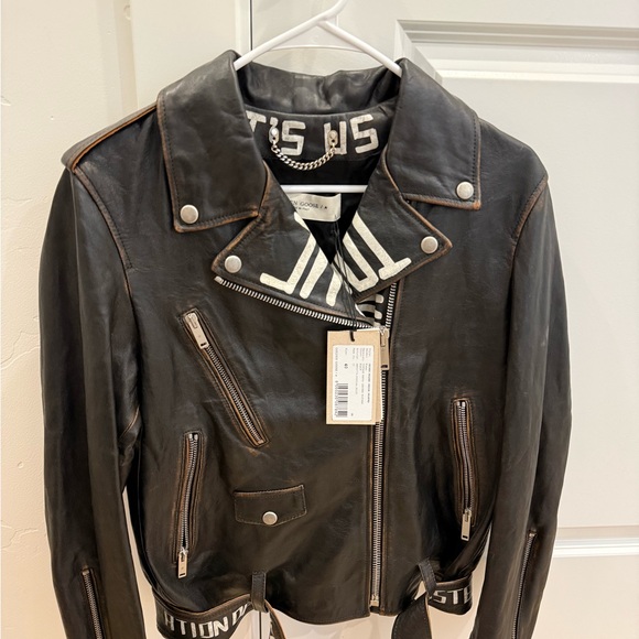 Golden Goose Dark Leather Moto Jacket - Picture 1 of 5